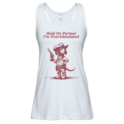 Hold On Partner IM Overstimulated Cowboy Dachshund Dogs Ladies Essential Flowy Tank