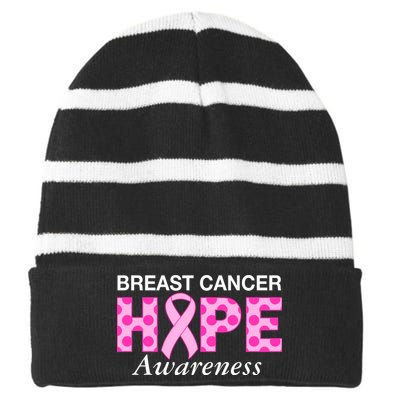 Hope Breast Cancer Awaraness Striped Beanie with Solid Band