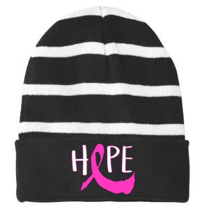 Hope Breast Cancer Awareness Logo  Striped Beanie with Solid Band