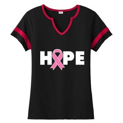 Hope Breast Cancer Awareness Ribbon Ladies Halftime Notch Neck Tee