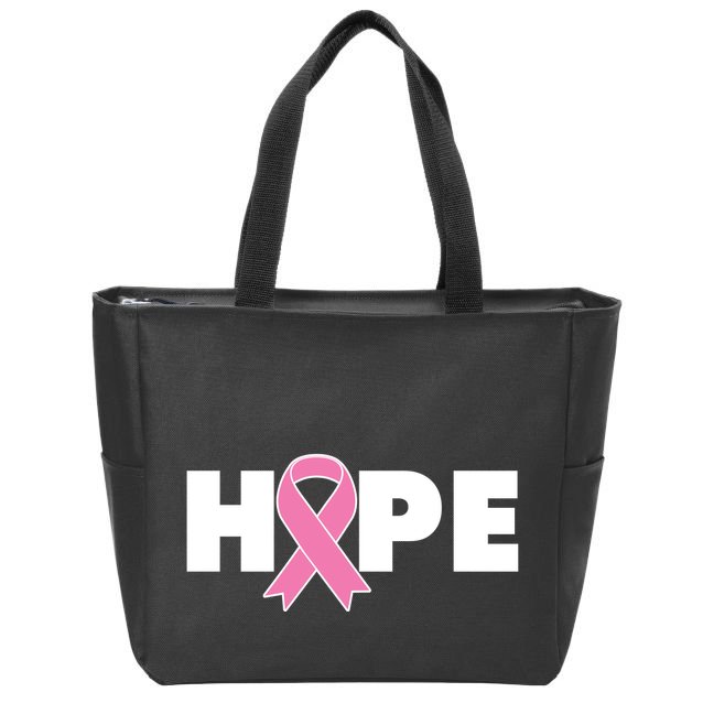 Hope Breast Cancer Awareness Ribbon Zip Tote Bag