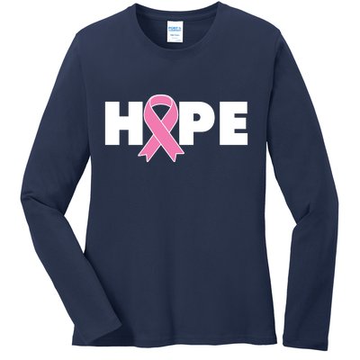 Hope Breast Cancer Awareness Ribbon Ladies Long Sleeve Shirt