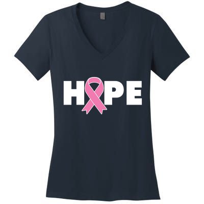 Hope Breast Cancer Awareness Ribbon Women's V-Neck T-Shirt