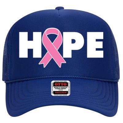 Hope Breast Cancer Awareness Ribbon High Crown Mesh Back Trucker Hat