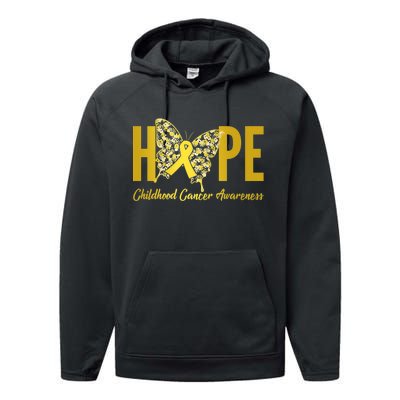 Hope Childhood Cancer Awareness Butterfly Performance Fleece Hoodie