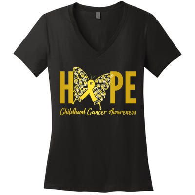 Hope Childhood Cancer Awareness Butterfly Women's V-Neck T-Shirt