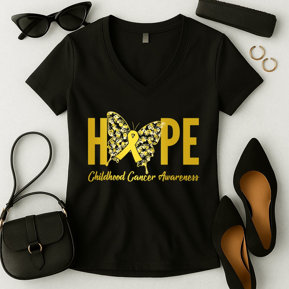 Hope Childhood Cancer Awareness Butterfly Women's V-Neck T-Shirt
