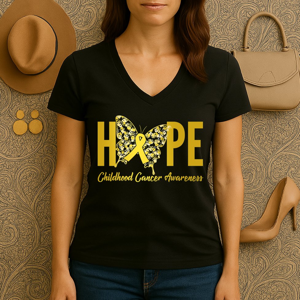 Hope Childhood Cancer Awareness Butterfly Women's V-Neck T-Shirt