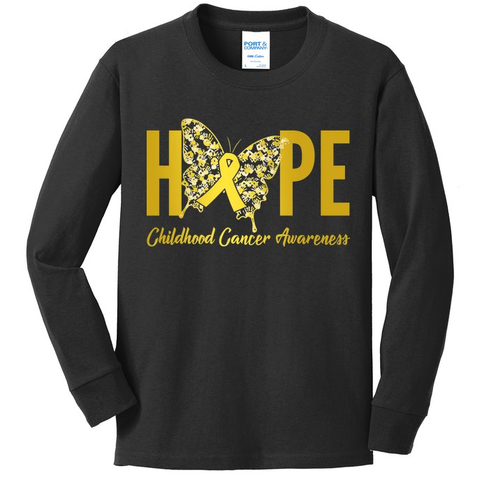 Hope Childhood Cancer Awareness Butterfly Kids Long Sleeve Shirt