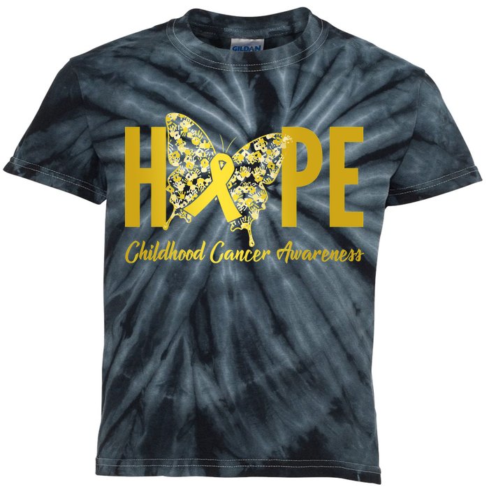 Hope Childhood Cancer Awareness Butterfly Kids Tie-Dye T-Shirt