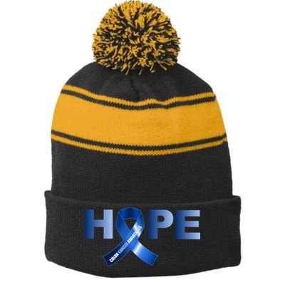 Hope Colon Cancer Awareness Fight Logo Stripe Pom Pom Beanie