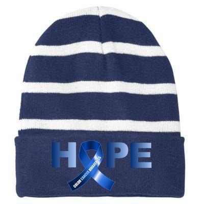 Hope Colon Cancer Awareness Fight Logo Striped Beanie with Solid Band