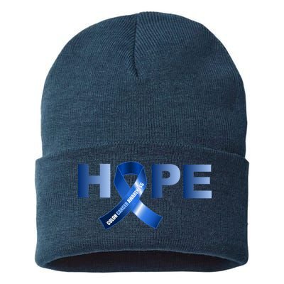 Hope Colon Cancer Awareness Fight Logo Sustainable Knit Beanie