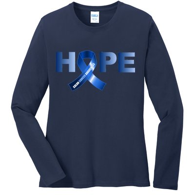 Hope Colon Cancer Awareness Fight Logo Ladies Long Sleeve Shirt