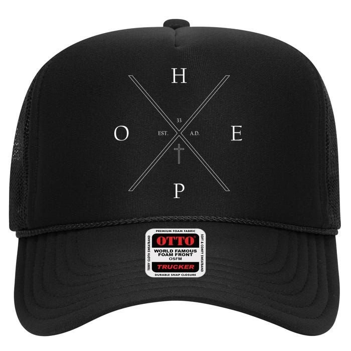 Hope Est. 33 AD Christian High Crown Mesh Back Trucker Hat