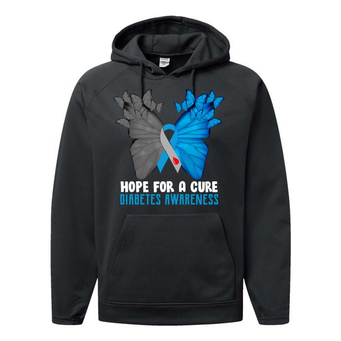 Hope For A Cure Diabetes Awareness Butterfly Performance Fleece Hoodie