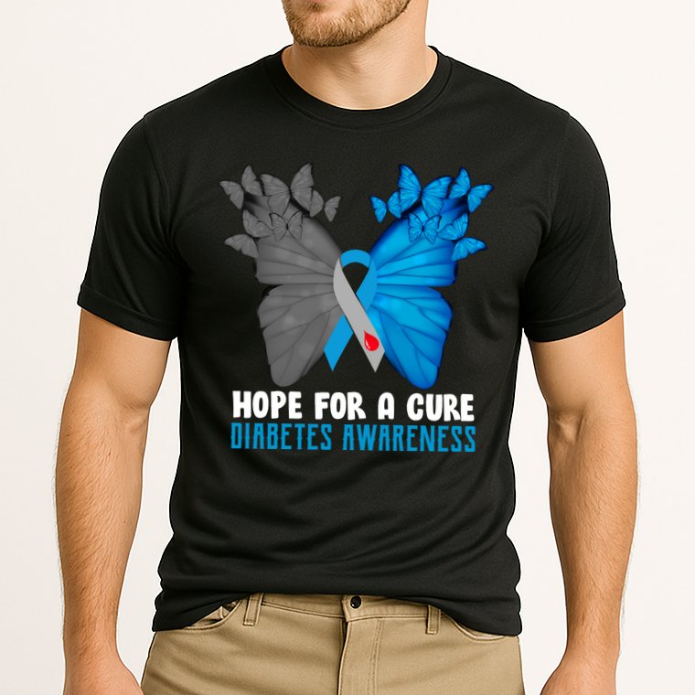 Hope For A Cure Diabetes Awareness Butterfly Cooling Performance Crew T-Shirt