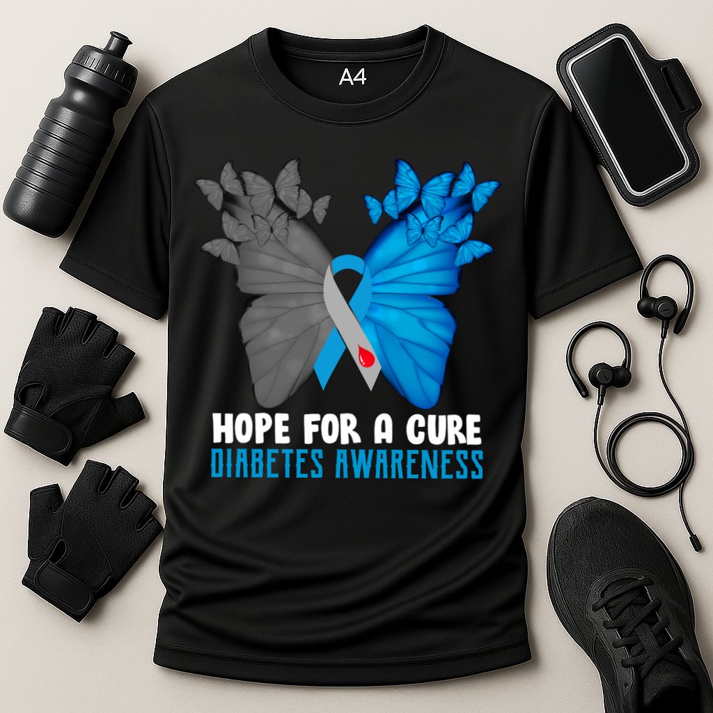 Hope For A Cure Diabetes Awareness Butterfly Cooling Performance Crew T-Shirt