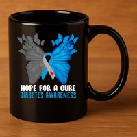 Hope For A Cure Diabetes Awareness Butterfly 11oz C Handle Ceramic Mug