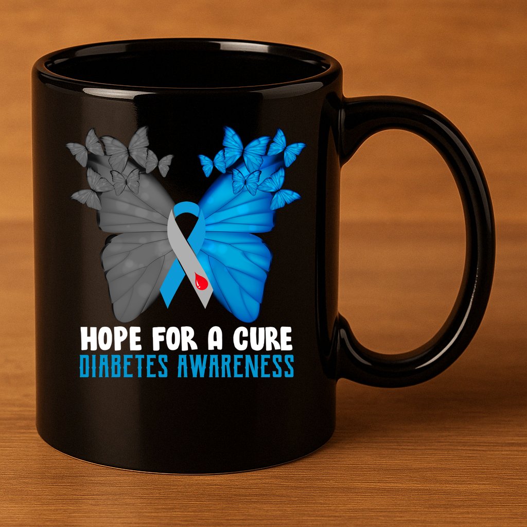 Hope For A Cure Diabetes Awareness Butterfly 11oz C Handle Ceramic Mug