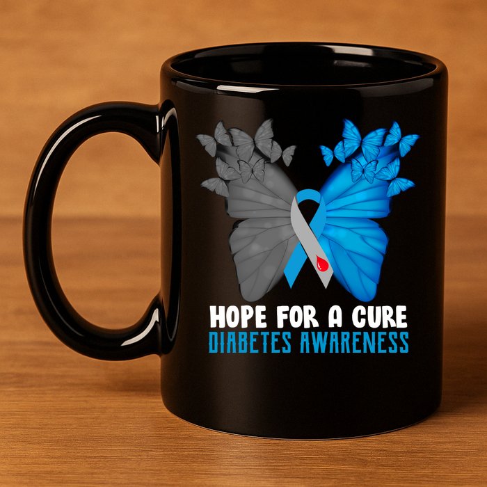 Hope For A Cure Diabetes Awareness Butterfly 11oz C Handle Ceramic Mug