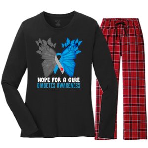 Hope For A Cure Diabetes Awareness Butterfly Women's Long Sleeve Flannel Pajama Set 