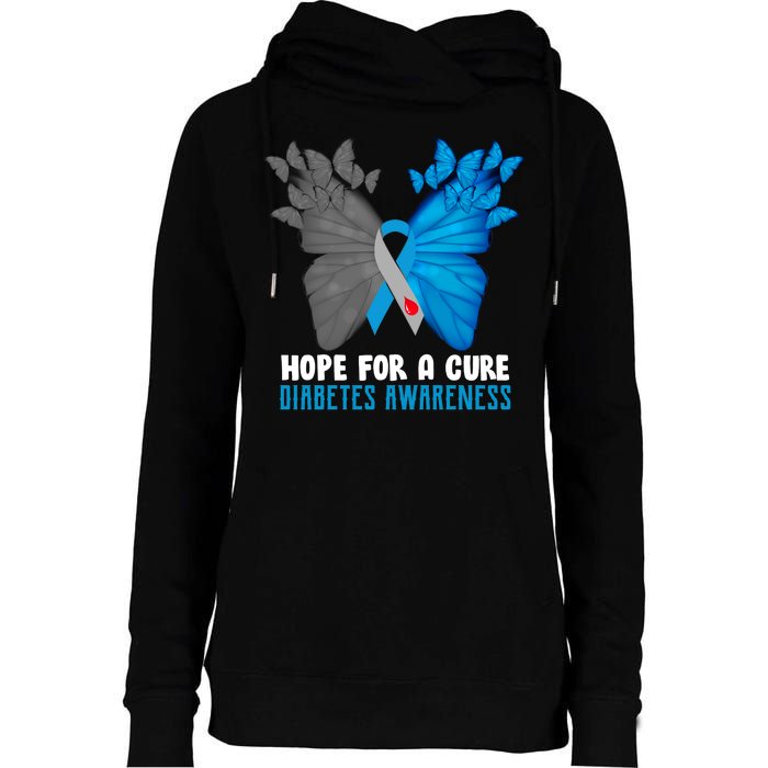 Hope For A Cure Diabetes Awareness Butterfly Womens Funnel Neck Pullover Hood