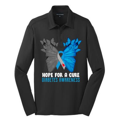 Hope For A Cure Diabetes Awareness Butterfly Silk Touch Performance Long Sleeve Polo