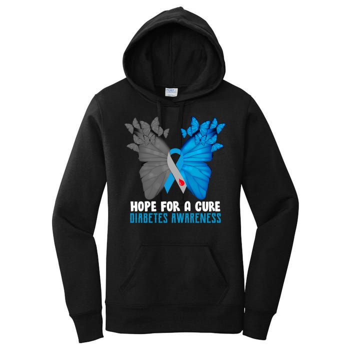 Hope For A Cure Diabetes Awareness Butterfly Women's Pullover Hoodie