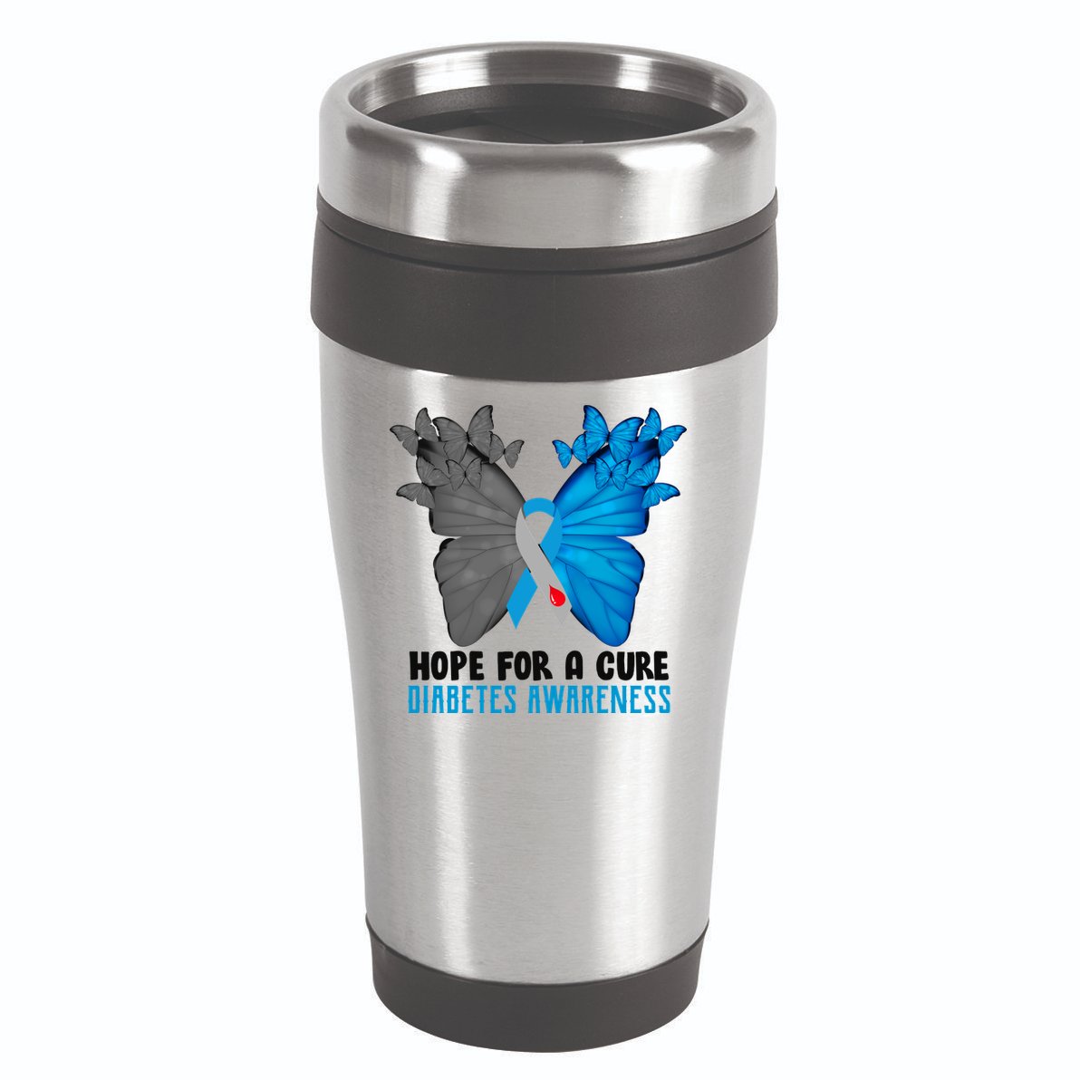 Hope For A Cure Diabetes Awareness Butterfly 16oz Travel Tumbler