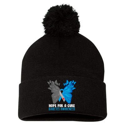 Hope For A Cure Diabetes Awareness Butterfly Pom Pom 12in Knit Beanie