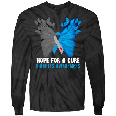 Hope For A Cure Diabetes Awareness Butterfly Tie-Dye Long Sleeve Shirt