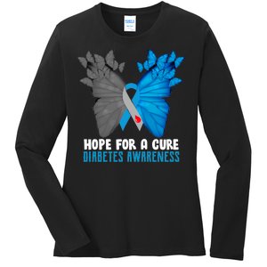 Hope For A Cure Diabetes Awareness Butterfly Ladies Long Sleeve Shirt