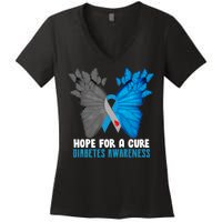 Hope For A Cure Diabetes Awareness Butterfly Women's V-Neck T-Shirt