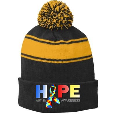 Hope For Autism Awareness Tribute Stripe Pom Pom Beanie