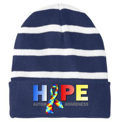 Hope For Autism Awareness Tribute Striped Beanie with Solid Band