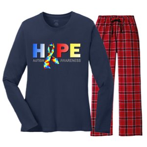 Hope For Autism Awareness Tribute Women's Long Sleeve Flannel Pajama Set 