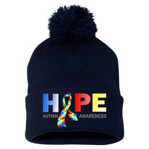 Hope For Autism Awareness Tribute Pom Pom 12in Knit Beanie