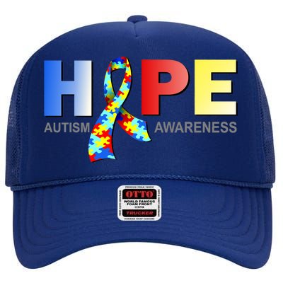 Hope For Autism Awareness Tribute High Crown Mesh Back Trucker Hat