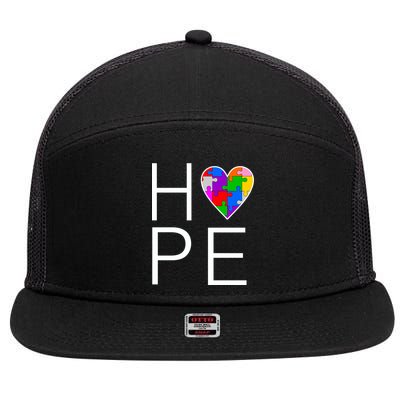 Hope Love Autism 7 Panel Mesh Trucker Snapback Hat