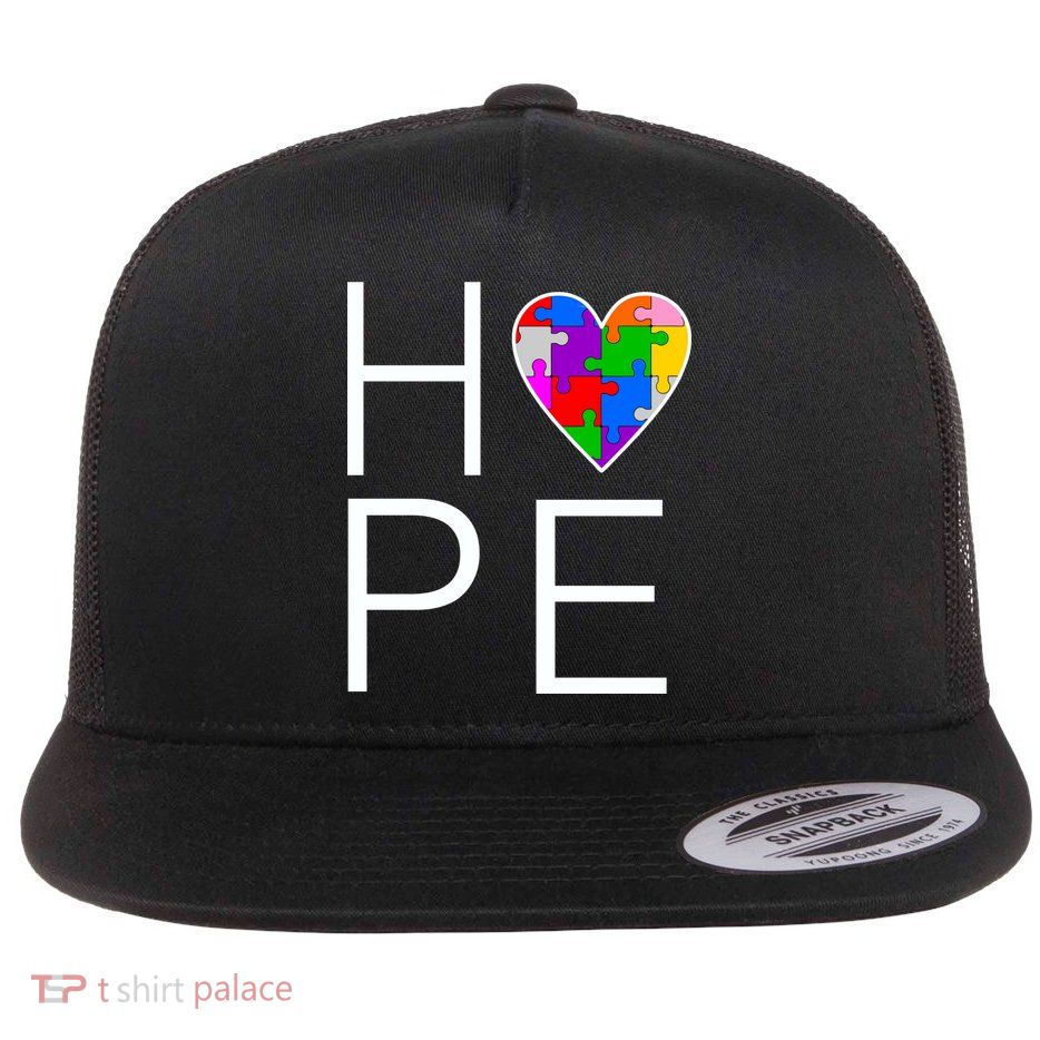 Hope Love Autism Flat Bill Trucker Hat