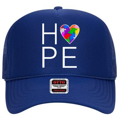 Hope Love Autism High Crown Mesh Back Trucker Hat