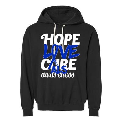 Hope Love Cure ALS Awareness Garment-Dyed Fleece Hoodie