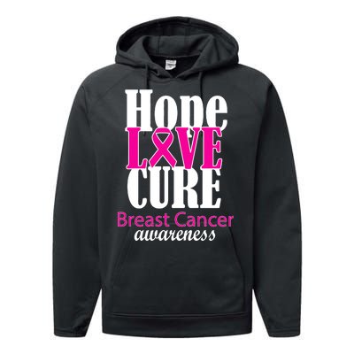 Hope Love Cure Breast Cancer Awareness Performance Fleece Hoodie