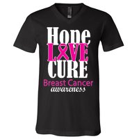 Hope Love Cure Breast Cancer Awareness V-Neck T-Shirt