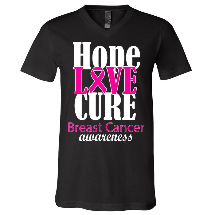 Hope Love Cure Breast Cancer Awareness V-Neck T-Shirt