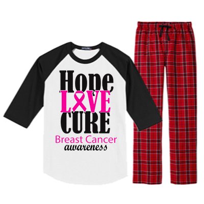 Hope Love Cure Breast Cancer Awareness Raglan Sleeve Pajama Set