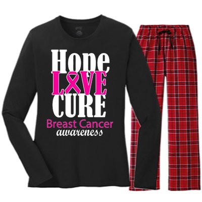 Hope Love Cure Breast Cancer Awareness Women's Long Sleeve Flannel Pajama Set 