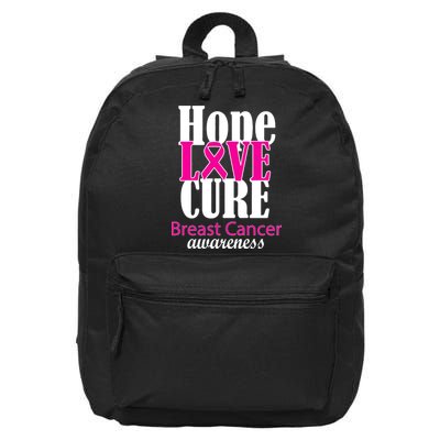 Hope Love Cure Breast Cancer Awareness 16 in Basic Backpack