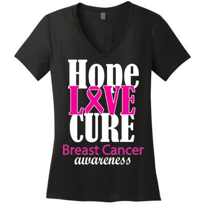 Hope Love Cure Breast Cancer Awareness Women's V-Neck T-Shirt